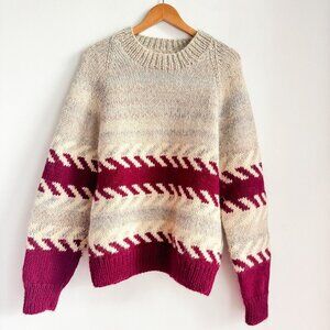 Vintage Wool Handmade Geometric Print Winter Holiday Pullover L
